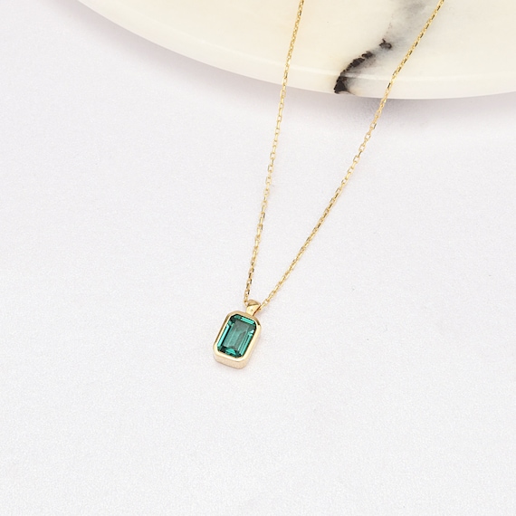 14K Gold Emerald Necklace, 14K Gold Emerald Necklace, Emerald Stone Necklace, May Birthstone, Gemstone Necklace, May Birthstone Necklace