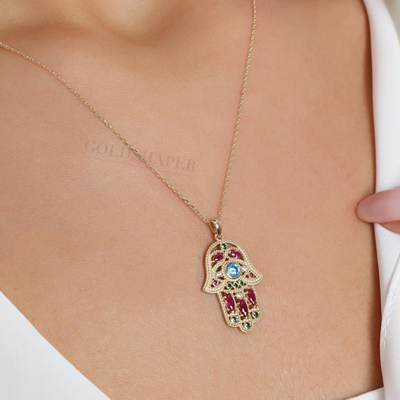 14K Gold Hamsa Necklace, Gold Hamsa Hand Necklace, Hand Necklace, Nazar Necklace, Evil Eye Necklace, Hamsa Hand Pendant, Gold Necklace.