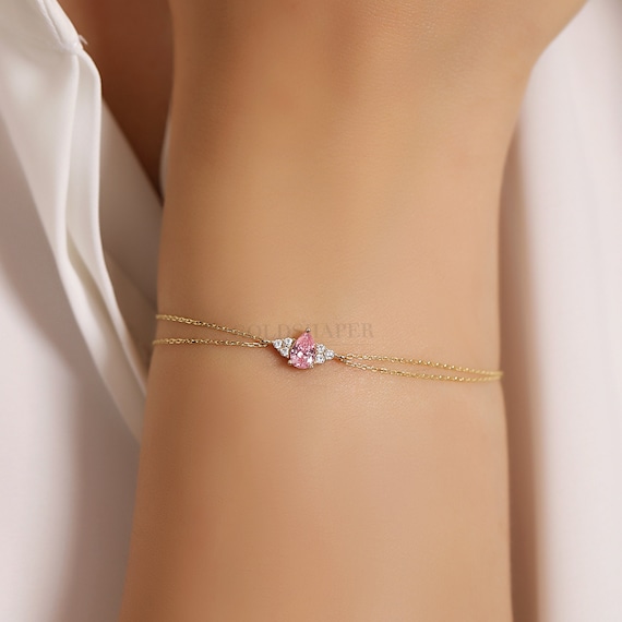 14K Gold Morganite Bracelet, Gold Morganite Bracelet, Morganite Bracelet, June Birthstone, Gemstone Bracelet, 14K Gold Bracelet.
