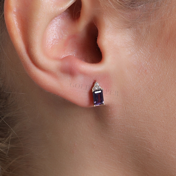 14K Gold Amethyst Earrings, Amethyst Stud Earrings, Amethyst Gold Earrings, February Birthstone Earrings, 14K Gold Stud Earrings.
