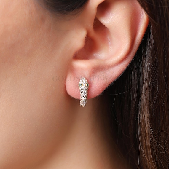 Snake Hoop Earrings, 14K Gold Snake Earrings, Snake Gold Hoop Earrings, Snake Earrings, Serpent Earrings, Gold Earrings, 14K Gold Earrings.