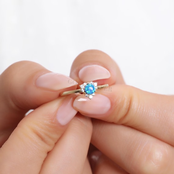 14K Gold Blue Opal Ring, Opal Gold Ring, Blue Opal Ring, Gold Opal Ring, Gemstone Ring, October Birthstone Ring, 14K Gold Ring.