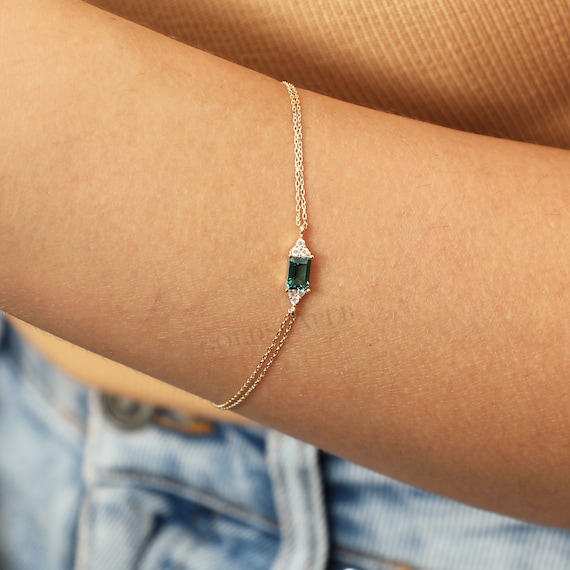 14K Gold Emerald Bracelet, 14K Gold Emerald Bracelet, Emerald Bracelet, May Birthstone, 14K Gold Bracelet, May Birthstone Ring.