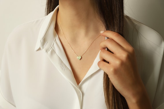 14K Gold Heart Necklace, Gold Heart Necklace, Love Necklace, Heart Charm Necklace, 14K Gold Necklace, Lucky Heart Necklace.