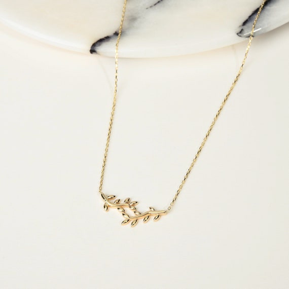 14K Gold Olive Leaf Necklace, Gold Olive Leaf Necklace, Olive Branch Necklace, Olive Leaf Charm Necklace, 14K Gold Necklace, Love Necklace.