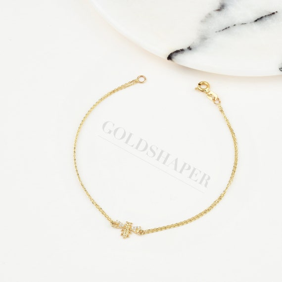 14K Gold Bee Bracelet, Bee Bracelet, Bee Charm Bracelet, Animal Charm Bracelet, Gold Animal Charm Bracelet, 14K Gold Bracelet.