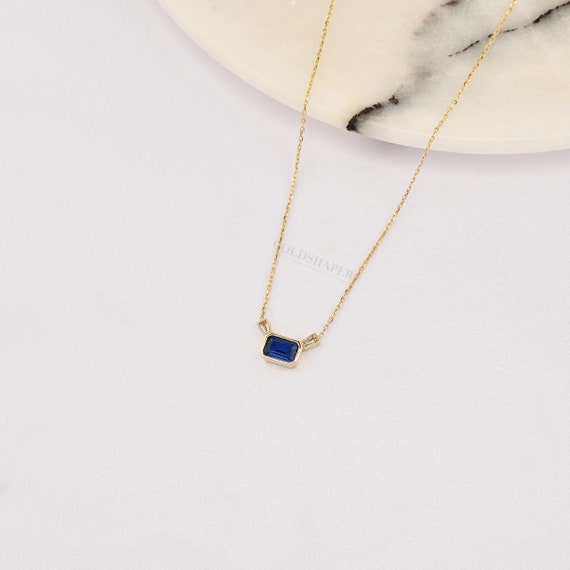 14K Gold Dark Sapphire Necklace, Gold Sapphire Necklace, Sapphire Stone Necklace, September Birthstone, Gemstone Necklace, Gold Birthstone.