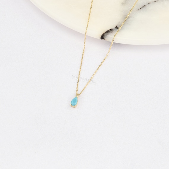 14K Gold Turquoise Necklace, Gold Turquoise Necklace, Turquoise Stone Necklace, December Birthstone, Gemstone Necklace, Gold Birthstone.