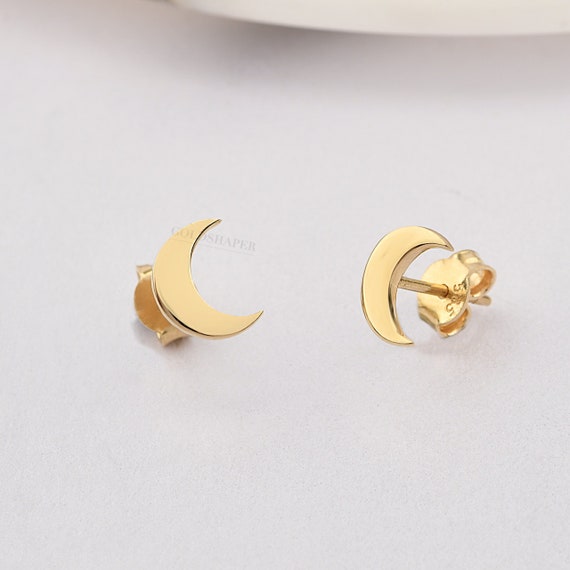14K Gold Moon Earrings, Gold Moon Earrings, Moon Stud Earrings, Half Moon Earrings, Gold Stud Earrings, 14K Gold Earrings.
