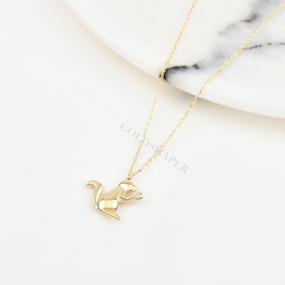 Squirrel Gold Necklace, Gold Squirrel Necklace, Squirrel Necklace, Squirrel Charm Necklace, Squirrel Pendant, Gold Animal Necklace.