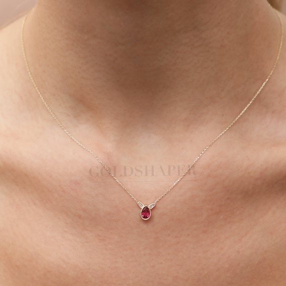 14K Gold Ruby Necklace, 14K Gold Ruby Necklace, Ruby Stone Necklace, July Birthstone, Gemstone Necklace, July Birthstone Necklace