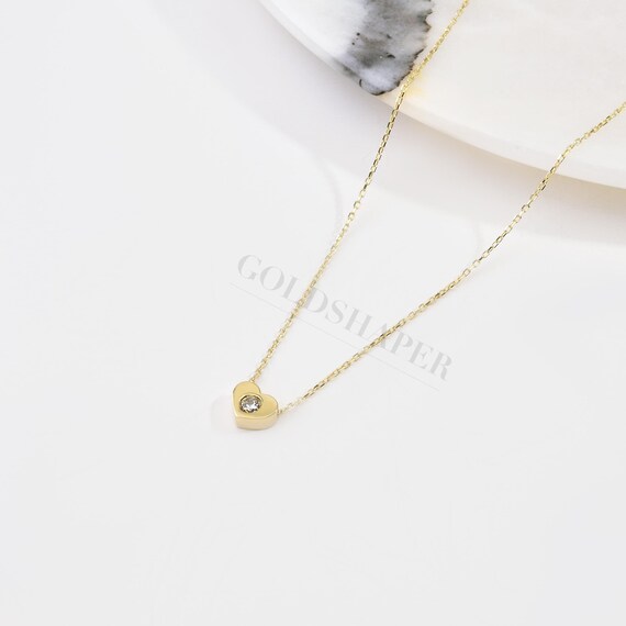 Heart Gold Tiny Necklace, 14K Gold Heart Necklace, Love Necklace, Heart Charm Necklace, 14K Gold Necklace, Lucky Heart Necklace.