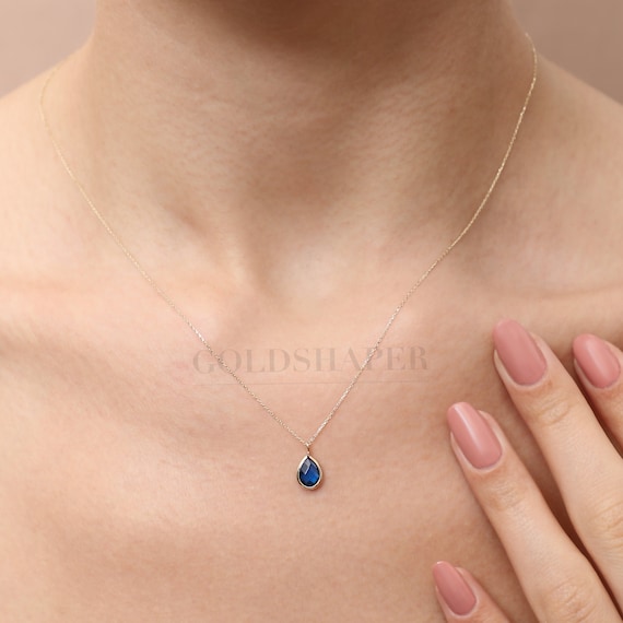 14K Gold Sapphire Necklace, Gold Sapphire Necklace, Sapphire Stone Necklace, September Birthstone, Gemstone Necklace, Gold Birthstone.