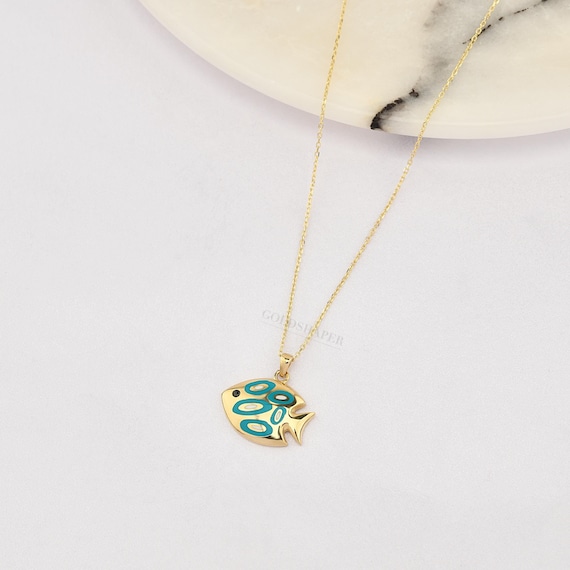 14K Gold Fish Necklace, Gold Fish Necklace, Fish Necklace, Fish Charm Necklace, Animal Necklace, Gold Animal Necklace.