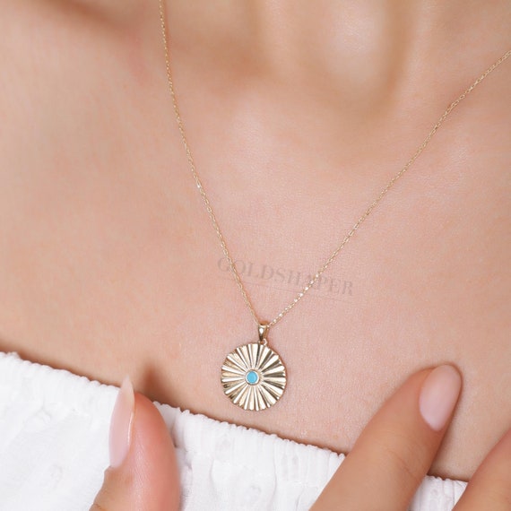 14K Gold Sun Necklace, Gold Sun Necklace, Sun Charm Necklace, Sunshine Necklace, Sun Necklace, Luck Sun Necklace.
