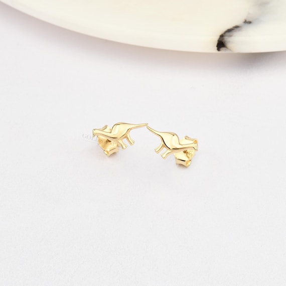 14K Gold Dinosaur Earrings, Dinosaur  Stud Earrings, Dinosaur Gold Earrings, Dinosaur Earrings, Gold Animal Earrings, Gold Stud Earrings.
