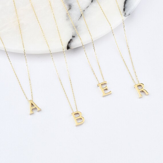 14K Gold Letter Necklace, Gold Initial Letter Necklace, Letter Necklace, Tiny Letter Necklace, Gold Necklace, Letter Gold Pendant.