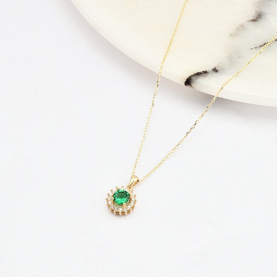 14K Gold Emerald Necklace, 14K Gold Emerald Necklace, Emerald Stone Necklace, May Birthstone, Gemstone Necklace, May Birthstone Necklace