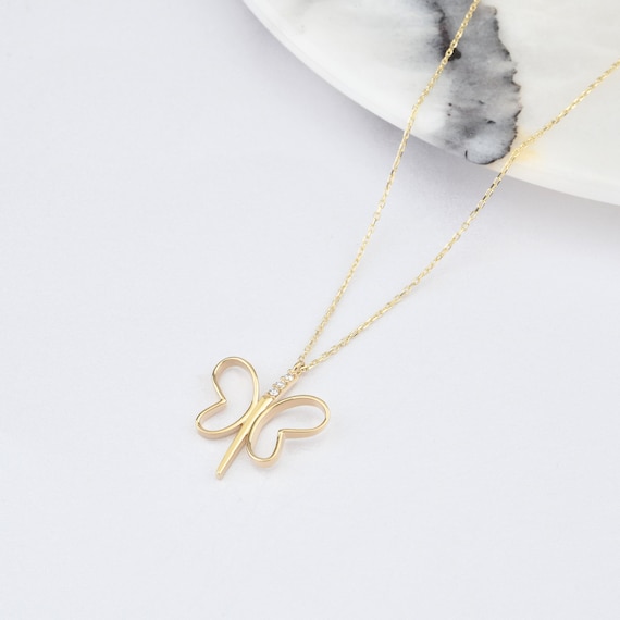 14K Gold Butterfly Necklace, Gold Butterfly Necklace, Butterfly Necklace, Butterfly Charm Necklace, Animal Necklace, Gold Animal Necklace.
