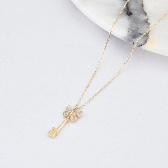 Gold Key Necklace, 14K Gold Key Necklace, Key Necklace, Lock Necklace, Key Charm Necklace, Key Gold Pendant, Gold Key Necklace.