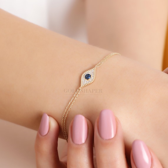 Evil Eye Bracelet, 14K Gold Evil Eye Bracelet, Eye Bracelet, Gold Eye Bracelet, Gold Evil Eye Charm Bracelet, 14K Gold Bracelet.