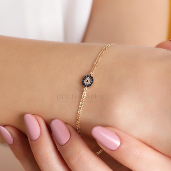 Evil Eye Bracelet, 14K Gold Evil Eye Bracelet, Eye Bracelet, Gold Eye Bracelet, Gold Evil Eye Charm Bracelet, 14K Gold Bracelet.