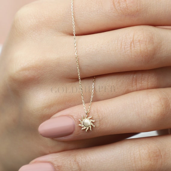 14K Gold Sun Necklace, Gold Sun Necklace, Sun Charm Necklace, Sunshine Necklace, Sun Necklace, Luck Sun Necklace.