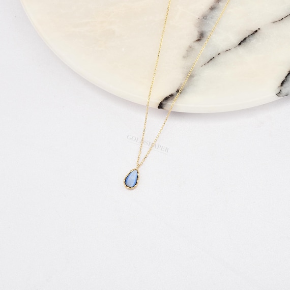 Blue Opal Necklace, 14K Gold Opal Necklace, Blue Opal Stone Necklace, Opal Necklace, October Birthstone, Gemstone Necklace, Gold Birthstone.