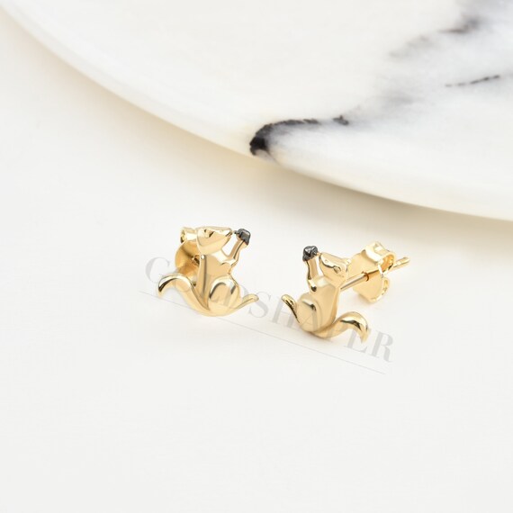14K Gold Squirrel Earrings, Squirrel Stud Earrings, Squirrel Gold Earrings, Squirrel Earrings, Gold Animal Earrings, Gold Stud Earrings.