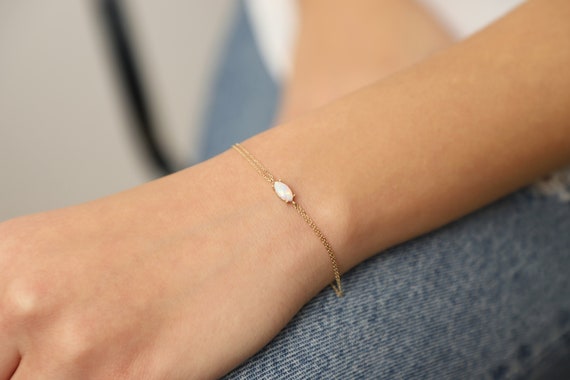 14K Gold Opal Bracelet, 14K Gold White Opal Bracelet, Opal Bracelet, October Birthstone, 14K Gold Bracelet, May Birthstone Ring.