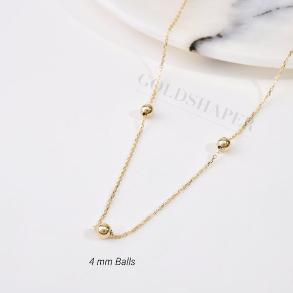 14k Gold Ball Bead Necklace, 4MM 3MM 2MM Gold Balls Necklace, Balls Necklace, Gold Sphere Ball Necklace, 14K Gold Necklace, Beaded Balls.