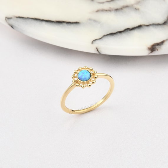 14K Gold Blue Opal Ring, Opal Gold Ring, Blue Opal Ring, Gold Opal Ring, Gemstone Ring, October Birthstone Ring, 14K Gold Ring.