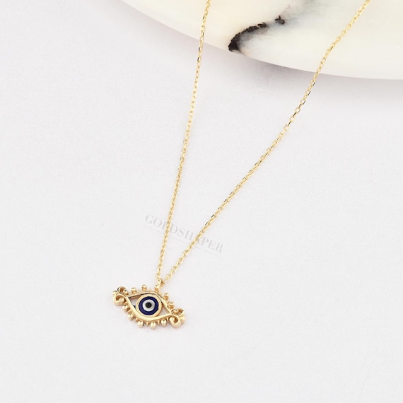 Evil Eye Necklace, 14K Gold Evil Eye Necklace, Tiny Eye Necklace, Evil Eye Charm Necklace, Nazar Necklace, Evil Eye Pendant, Gold Necklace.
