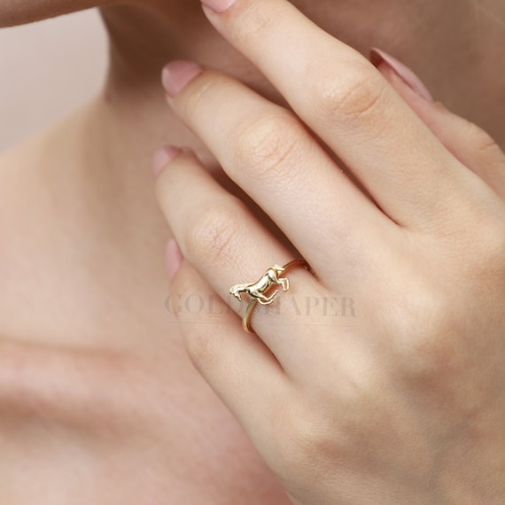 14K Gold Horse Ring, Horse Ring, Horse Animal Ring, Animal Gold Ring, Riding Ring, Animal Ring, Animal Gold Gift, Sea Ring.