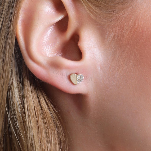 Heart Gold Earrings, 14K Gold Heart Earrings, Heart Earrings, Heart Stud Earrings, Love Earrings, Gold Heart Earrings, 14K Gold Earrings.