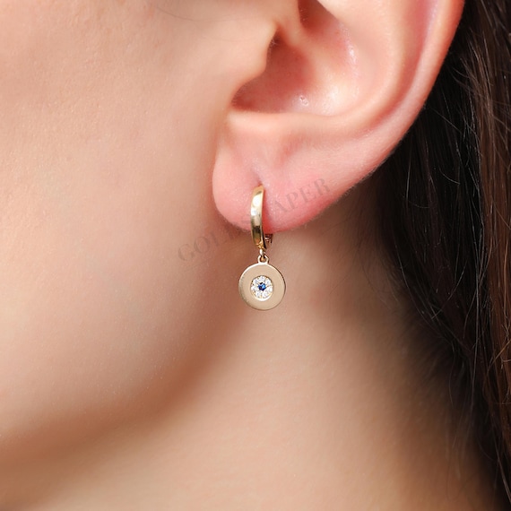 Evil Eye Hoop Earrings, 14K Gold Evil Eye Earrings, Evil Eye Gold Hoop Earrings, Eye Earrings, Gold Eye Earrings, 14K Gold Earrings.