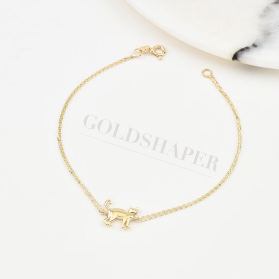 14K Gold Cat Bracelet, Cat Bracelet, Cat Charm Bracelet, Pet Bracelet, Gold Cat Charm Bracelet, 14K Gold Bracelet.