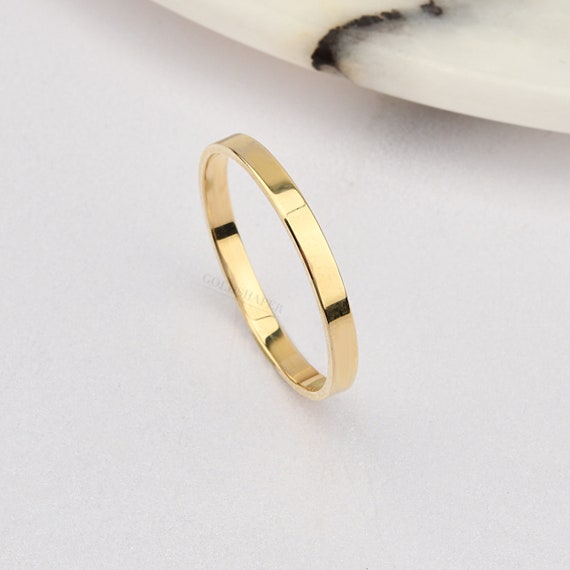 2MM Flat 14K Gold Wedding Band, 2 MM Width, Polished Ring, Free Engrave, Comfort Wedding Band, Gold Engagement Ring, Wedding Band Gold.