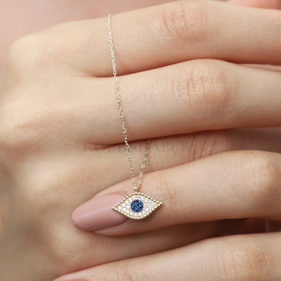 14K Gold Evil Eye Necklace, Gold Evil Eye Necklace, Eye Necklace, Evil Eye Charm Necklace, Nazar Necklace, Evil Eye Pendant, Gold Necklace.