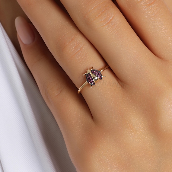 Ladybug Gold Ring, 14K Ladybug Ring, Ladybird Ring, Gold Ladybird Ring, Ladybug Ring, 14K Gold Ring, Animal Gold Gift, 14K Ring.