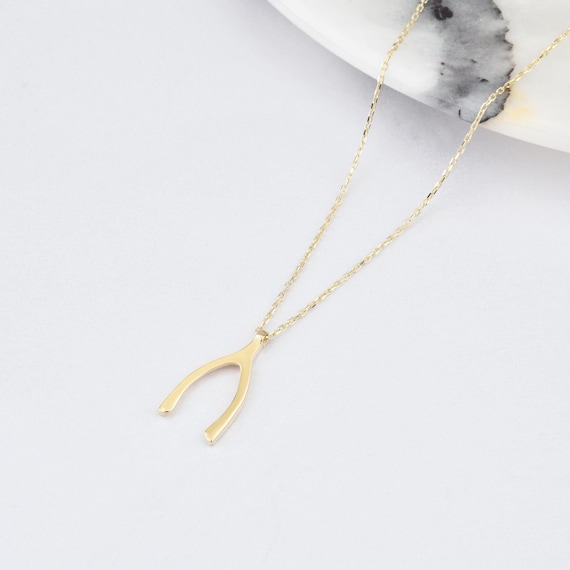 Wishbone Gold Necklace, 14K Gold Wishbone Necklace, Wish Necklace, Luck Necklace, Wishbone Charm Necklace, Wishbone Pendant, Wish Necklace.