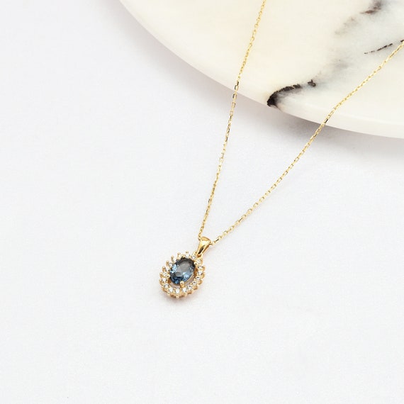 14K Gold Sapphire Necklace, Gold Sapphire Necklace, Sapphire Stone Necklace, September Birthstone, Gemstone Necklace, Gold Birthstone.