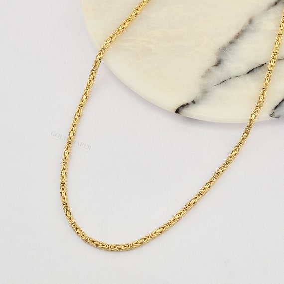 14K Real Gold Byzantine Flat Chain, 14K Gold Kink Chain, 3 MM Width, Byzantine Necklace, Bali Gold Chain, Byzantine Link Chain.
