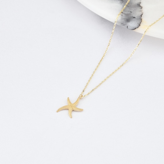 Starfish Gold Necklace, 14K Gold Starfish Necklace, Starfish Gold Necklace, Starfish Charm Necklace, Animal Necklace, Gold Animal Necklace.