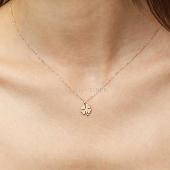 14K Gold Clover Necklace, Gold Clover Necklace, 4 Leaf Clover Necklace, Clover Charm Necklace, 14K Gold Necklace, Lucky Clover Necklace.