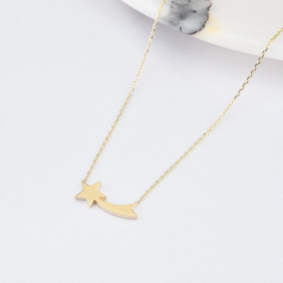 Gold Falling Star Necklace, 14K Gold Falling Star Necklace, Falling Star Charm Necklace, Star Necklace,  Star Pendant, Star Gold Necklace.