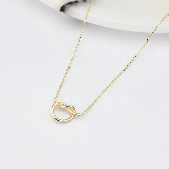 14K Gold Heart Knot Necklace, Gold Heart Necklace, Knot Necklace, Heart Charm Necklace, Knot Charm Pendant, Gold Necklace, Heart Necklace.