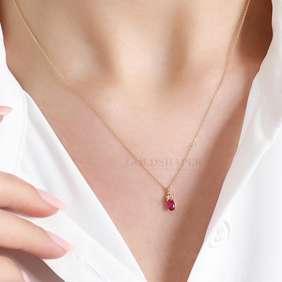 14K Gold Ruby Necklace, 14K Gold Ruby Necklace, Ruby Stone Necklace, July Birthstone, Gemstone Necklace, July Birthstone Necklace