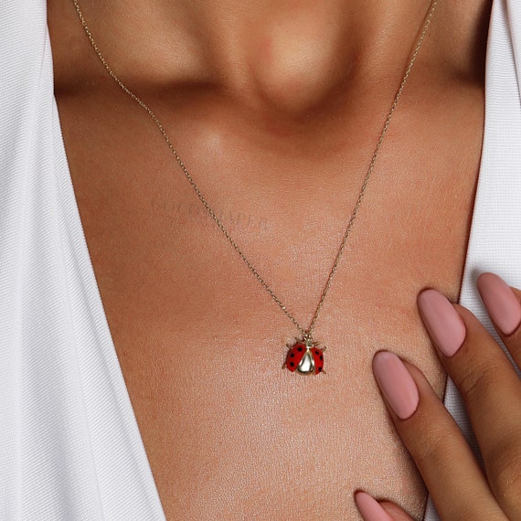 Ladybug Necklace, 14K Gold Ladybug Necklace, Ladybug With Enamel, Ladybird Necklace, Gold Ladybird Necklace, Gold Ladybug Necklace, Ladybug.