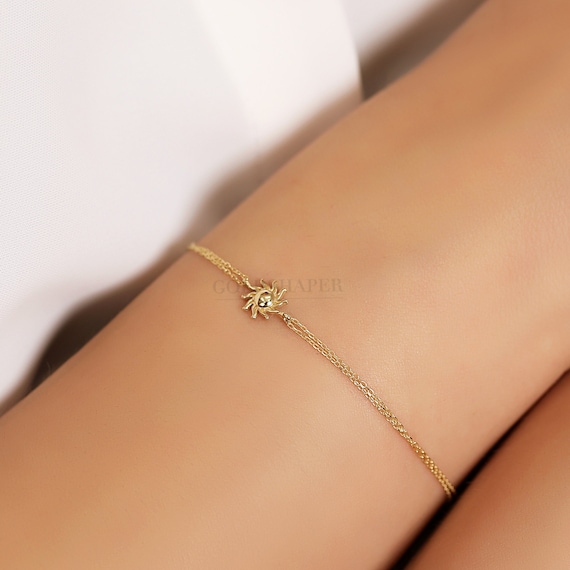 Sun Bracelet, 14K Gold Sun Bracelet, Sunshine Bracelet, Calestial Bracelet, Gold Sun Charm Bracelet, 14K Gold Bracelet.